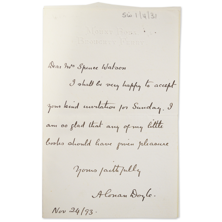 Letter from Arthur Conan Doyle to Elizabeth Spence Watson