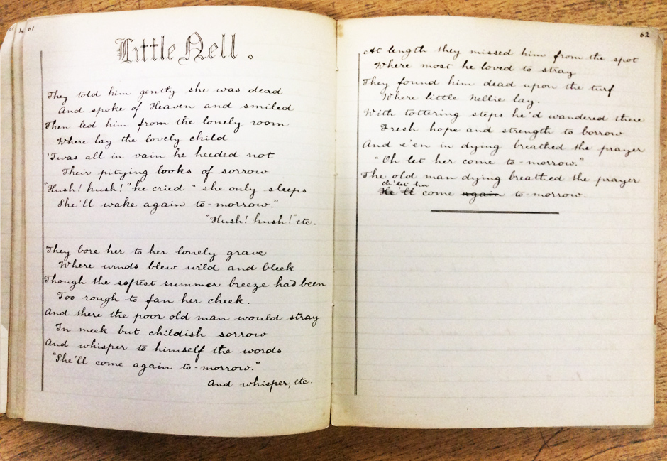 ‘Little Nell’, poem from the songs and poem book